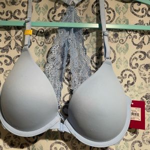 Blue front close cross back bra